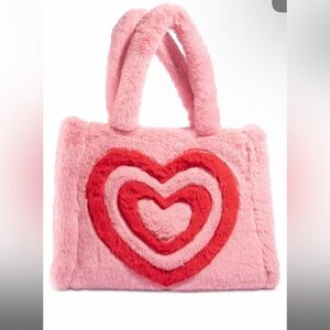 Skinnydip Liza Large Heart Fluffy Faux-Fur Tote Handbag